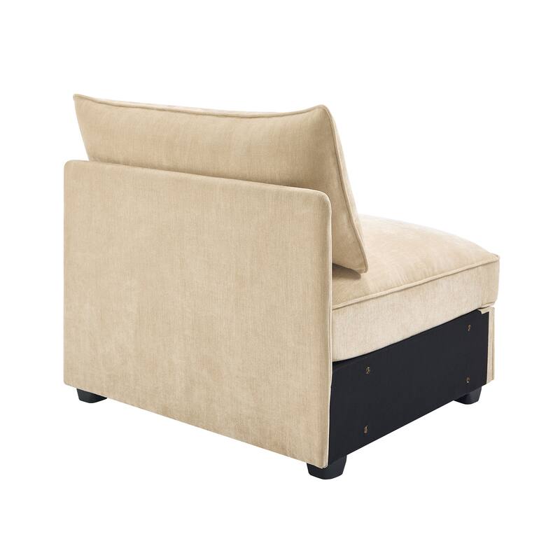 Armless Wheat Velvet Sofa in Chenille, 34x34x33 inches