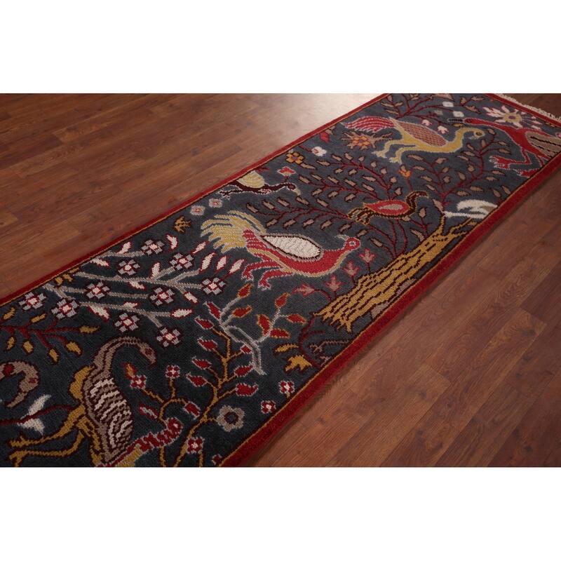 Animals Pictorial Ziegler Indian Runner Rug Handmade Wool Carpet - 2'5"x 7'11"