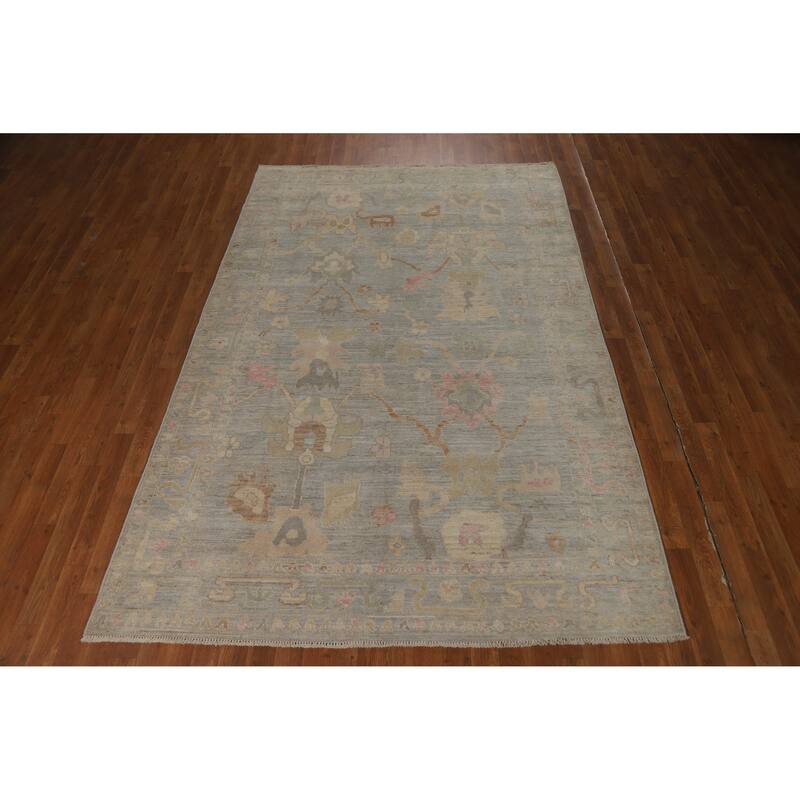 Oushak Turkish Area Rug Handmade Vegetable Dye Grey Wool Carpet - 5'11"x 9'1"
