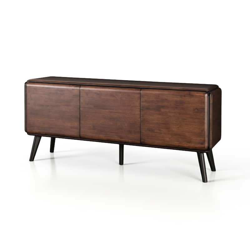 Furniture of America Abigail XV Mid-Century Modern Walnut Solid Wood Dining Server with Hidden Drawers and Shelves