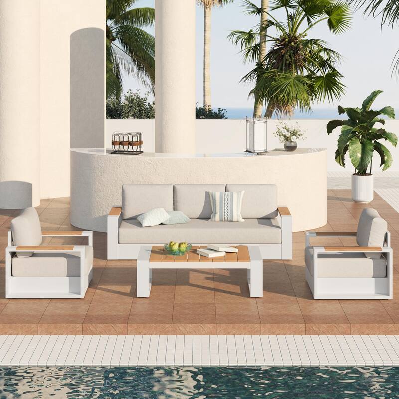 Modern Aluminum Outdoor Conversation Set with Ultra-Thick Cushions