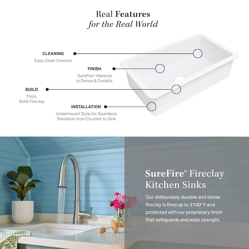 Eden Matte Black Fireclay 18" Single Bowl Undermount Kitchen Sink and Drain