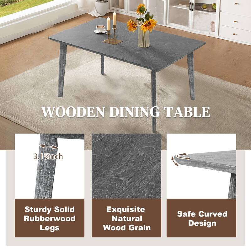 5 Piece Rustic Farmhouse Dining Set, Solid Wood Rectangular Dining Table and 4 Upholstered Tufted Dining Chairs - Grey