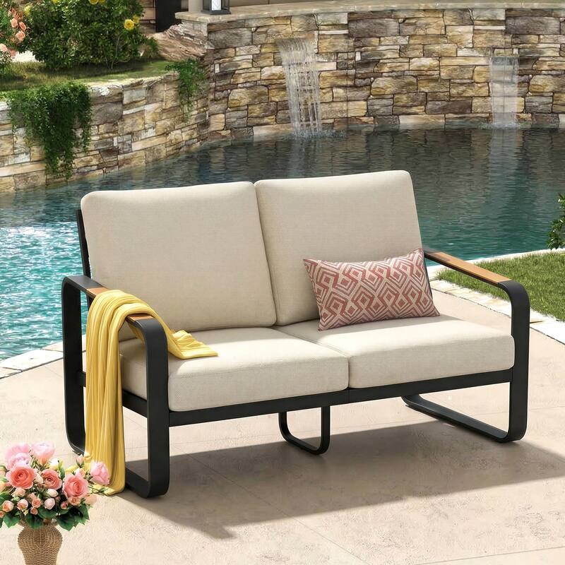 Outdoor Patio Conversation Chair, Loveseat, Sofa with Removable Cushions - Loveseat - Off White