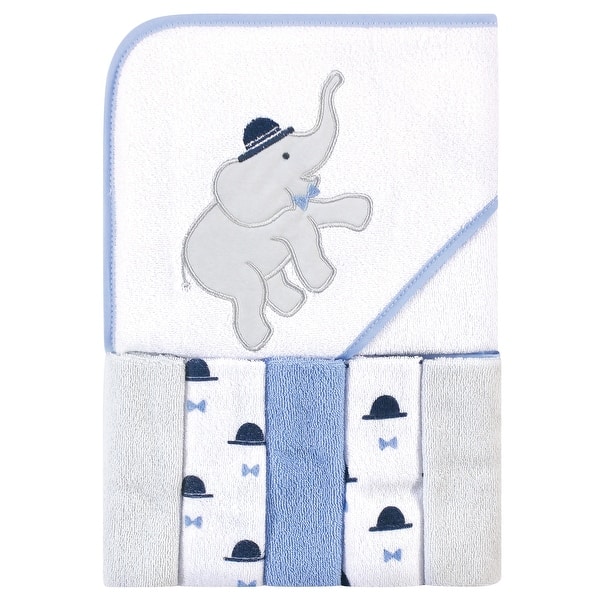 slide 1 of 1, Hudson Baby Infant Boy Hooded Towel and Five Washcloths, Handsome Elephant, One Size - Handsome Elephant - One Size One Size - Handsome Elephant