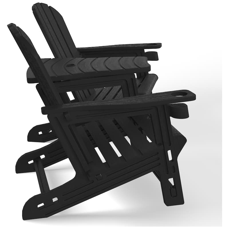 Polytrends Coastline Outdoor Poly Adirondack Chair Set with Connecting Tray & Cup Holder