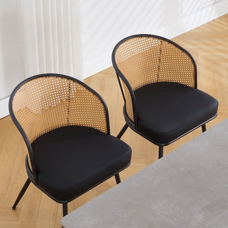Upholstered Rattan Dining Chairs with Metal Legs Set of 2/4 - 29.92"H x 20.5"W x 23.03"D