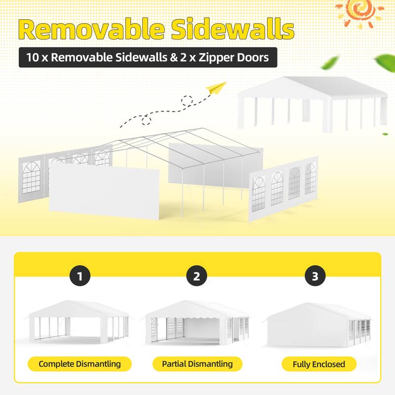 Durable Party Tent Gazebo for Events, Weddings, and BBQs - Includes Removable Sidewalls with Windows & Storage Bags, White