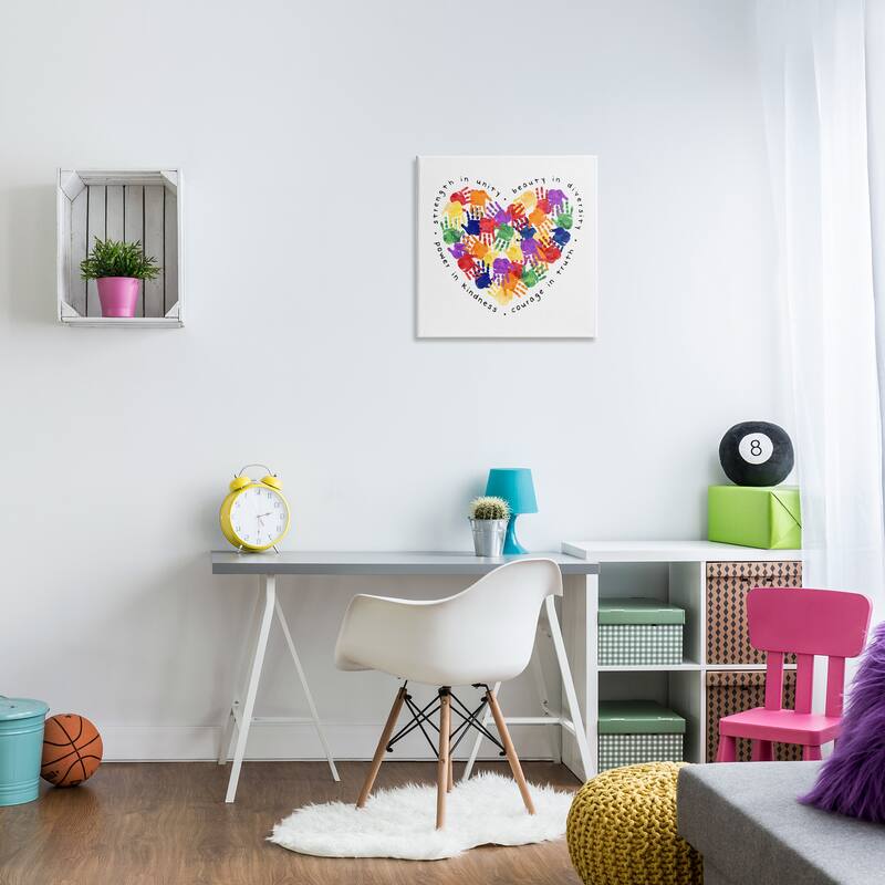 Stupell Strength In Unity Children's Rainbow Handprint Heart Canvas Wall Art - Multi-Color