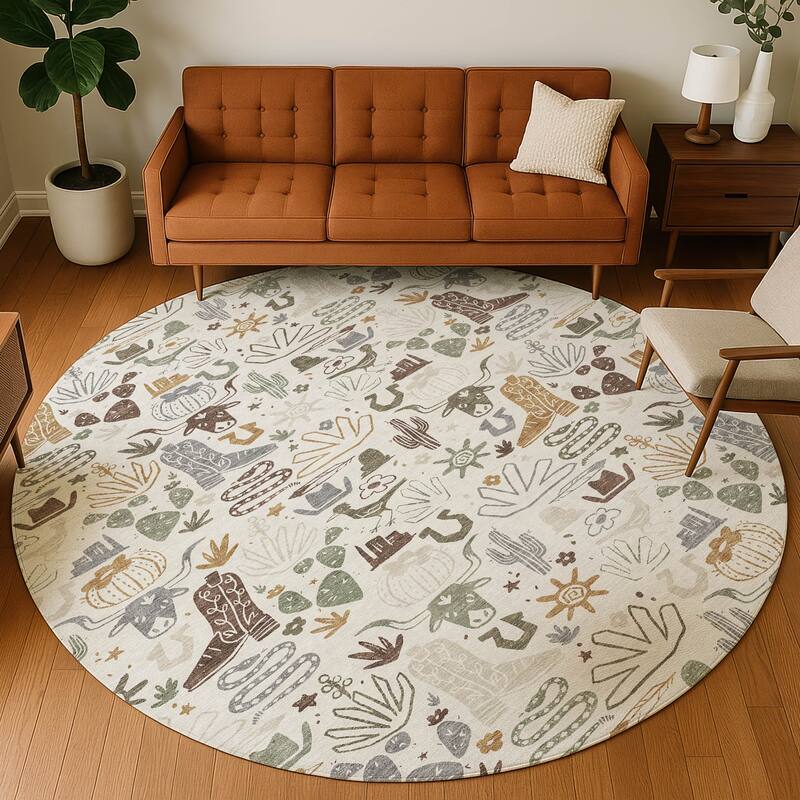 Machine Washable Indoor/ Outdoor Modern Ranch Chantille Rug