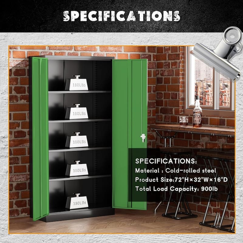 71'' H x 32'' W Metal Garage Storage Cabinet with Locking Doors and Adjustable Shelves