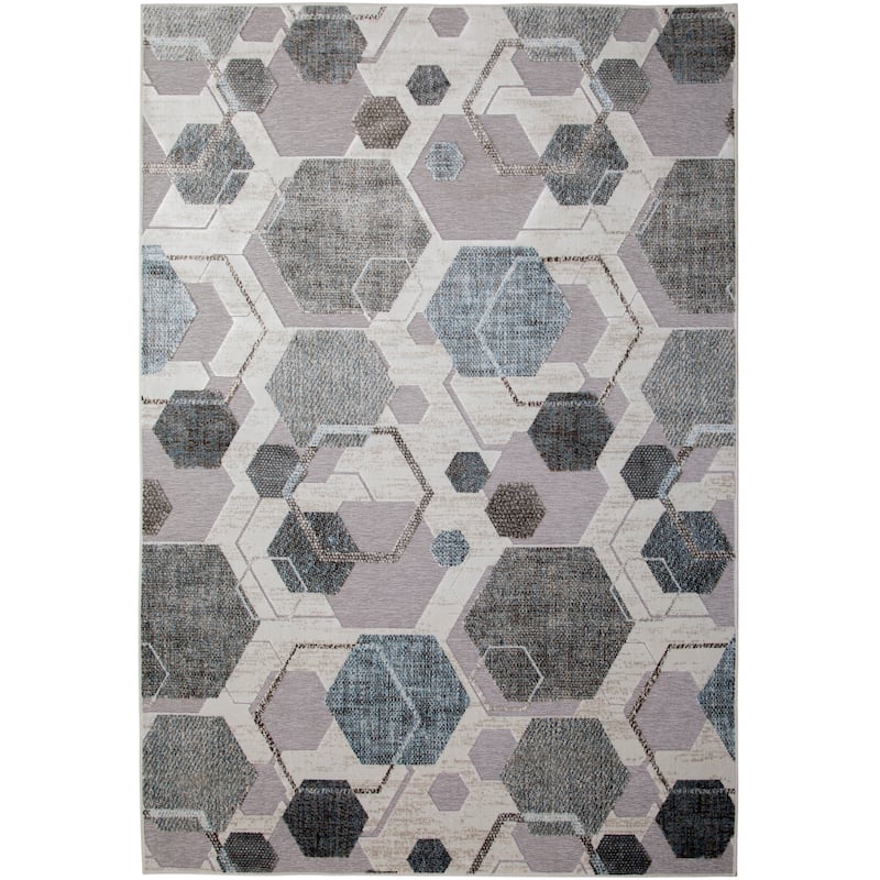 Ethan Grey/ Blue/ Multi Geometric Area Rug - 9' x 12'