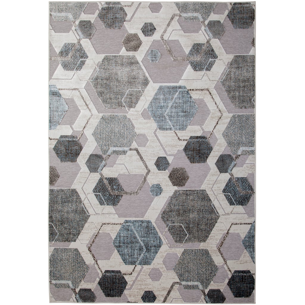 Napa Elio Grey/ Blue/ Multi Geometric Area Rug - 2'3" x 12' Runner