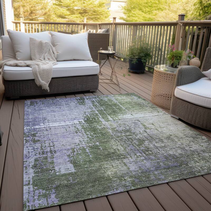 Machine Washable Indoor/ Outdoor Chantille Modern Ombre Rug - Olive - 3' x 5'