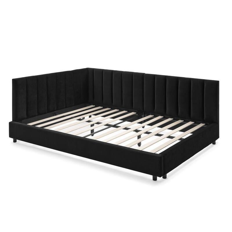 Upholstered Full Size Daybed Sofa Bed, Rivet-Tufted Platform Bed with Comfortable Backrest and Armrests for Bedroom, Living Room