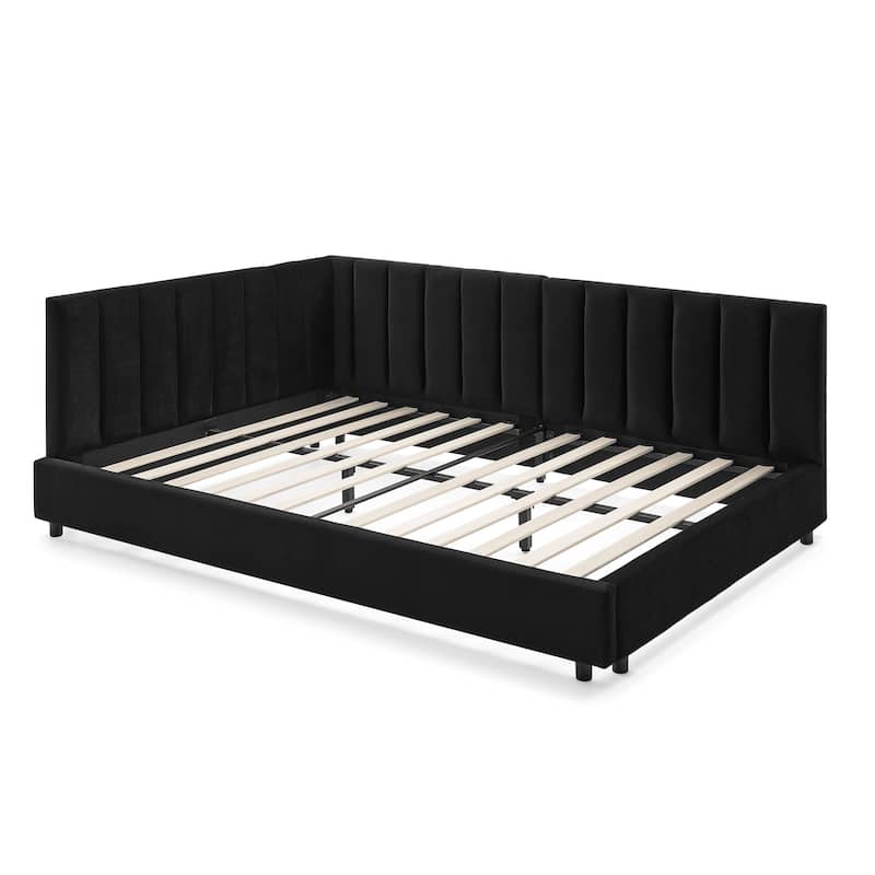 Upholstered Tufted Bed Frame, Sofa Bed Frame with Comfortable Backrest and Armrests, Bed for Bedroom, Living Room,Velvet