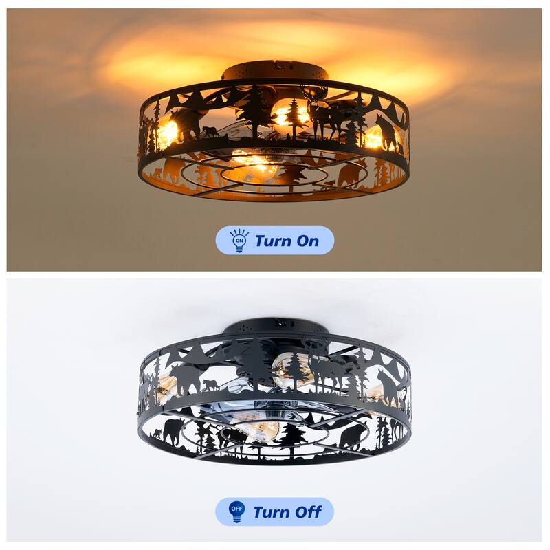 20" Caged Ceiling Fans with Remote, Bladeless Ceiling Fan 6 Speed Reversible with Remote Control - Matte Black