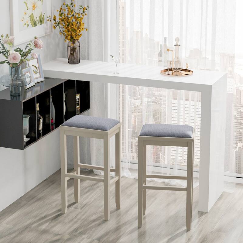 Costway Set of 2 Upholstered Bar Stools Wooden Counter Height Dining
