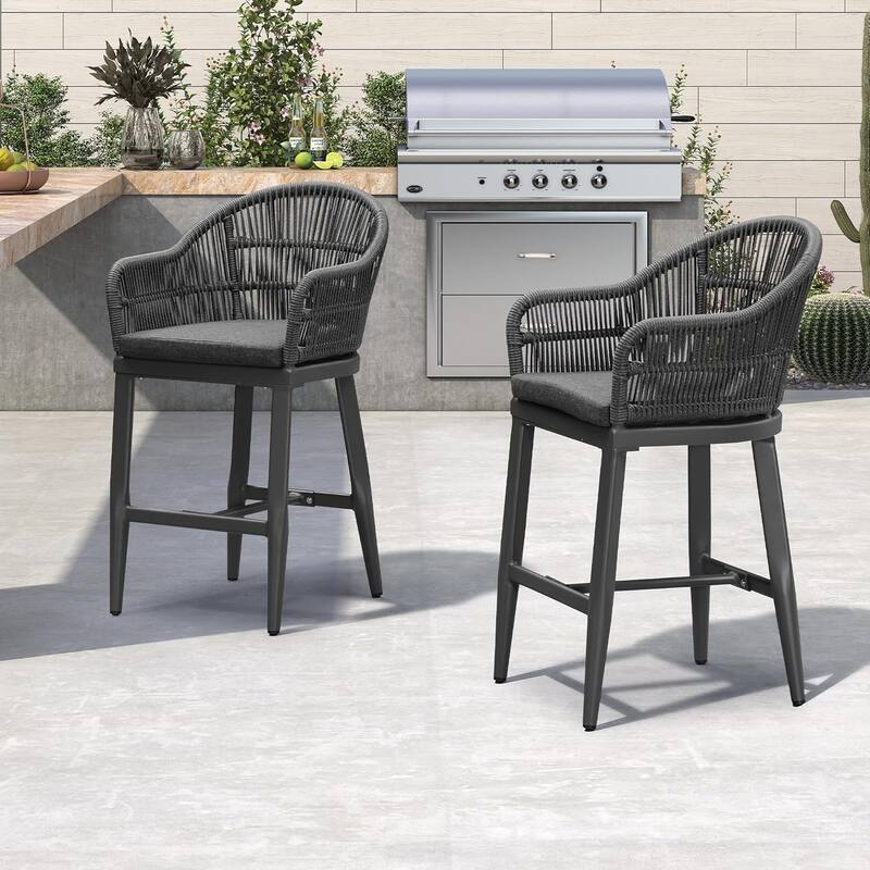 PURPLE LEAF Outdoor Dining Chairs Set of 2 Patio Counter Height Bar Stool with Cushion