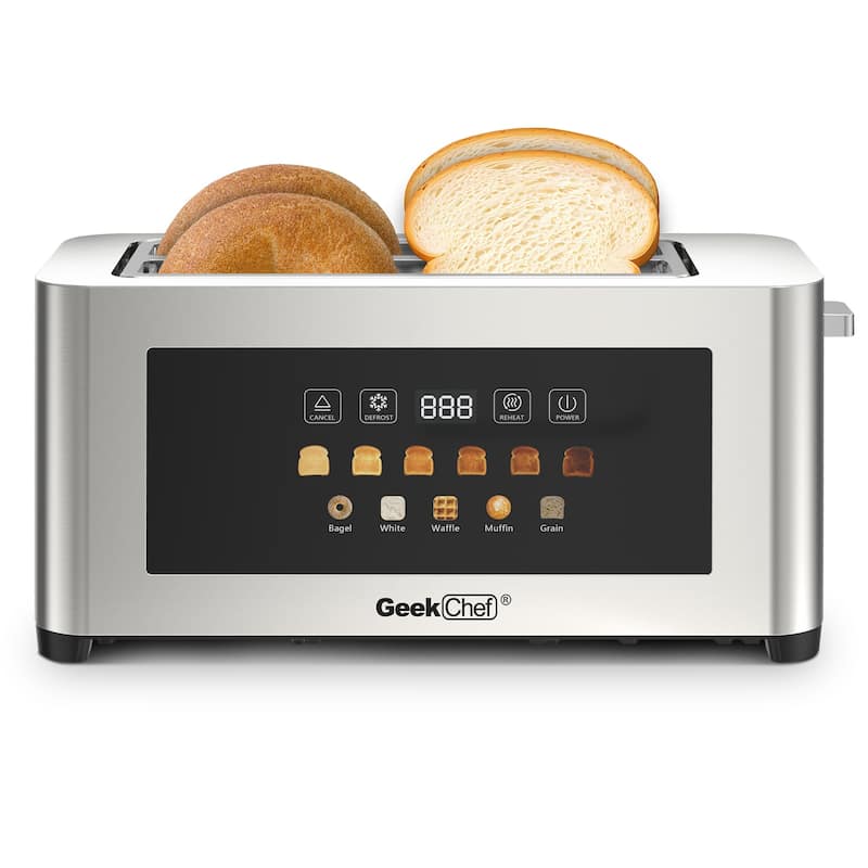 Anmytek 4-Slice Toaster Kitchen Essential - Extra Wide Entrance Stainless Steel LED Touch Display - Silver