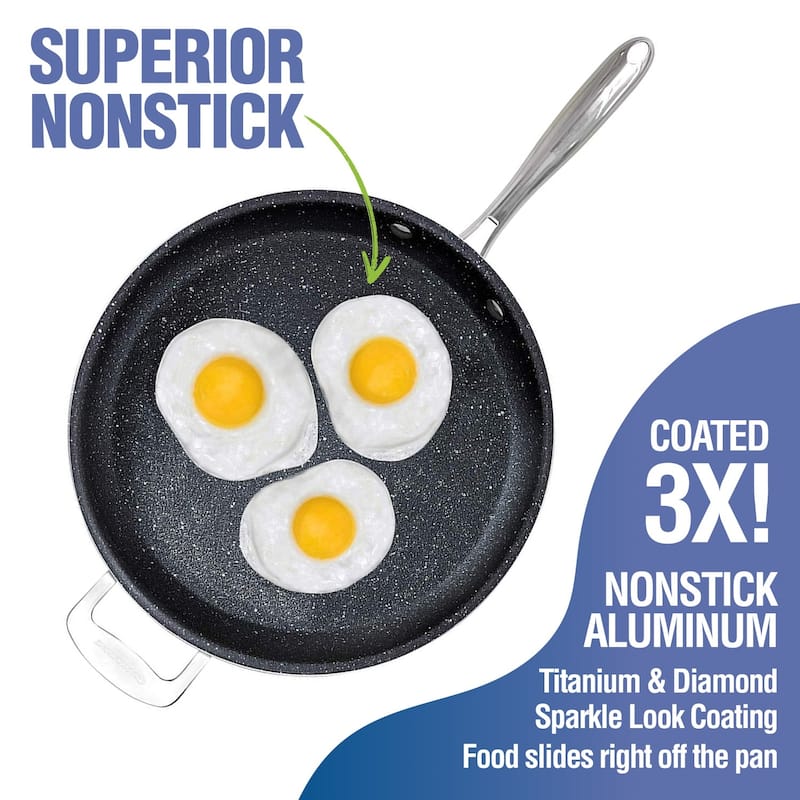 Granitestone 14" Nonstick Family Fry Pan with Helper Handle and Glass Lid