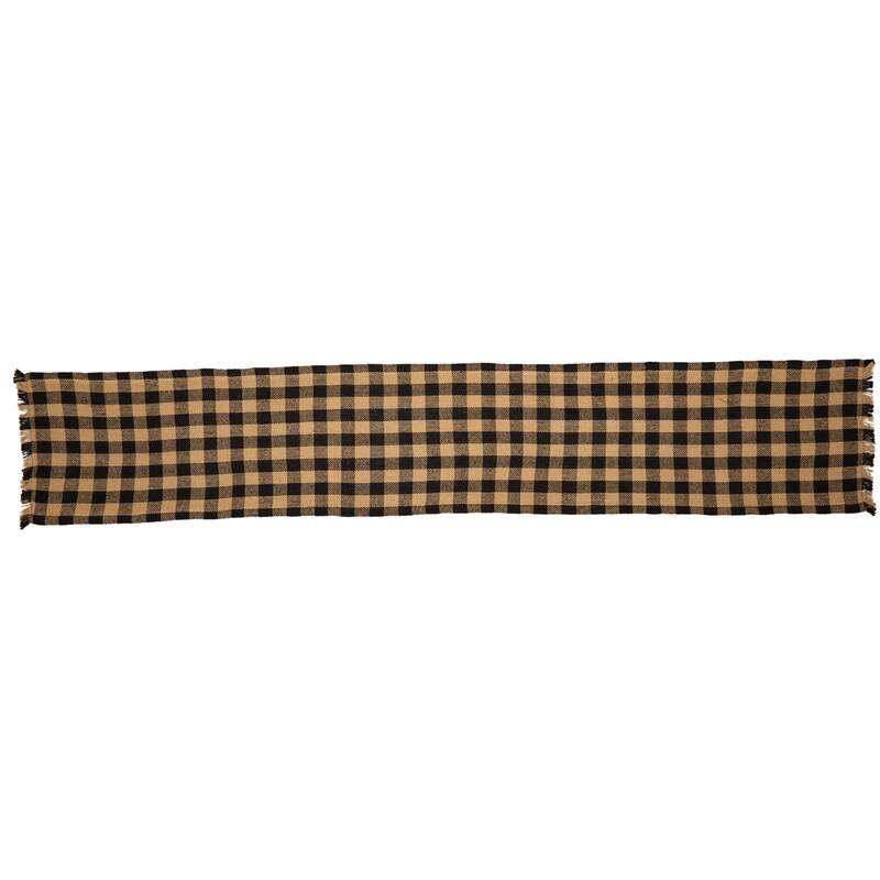 Burlap Black Check Fringed Runner