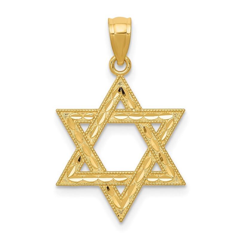 Curata 14k Yellow Gold 20.6x15.9mm Diamond-Cut Judaica Star Of David Necklace