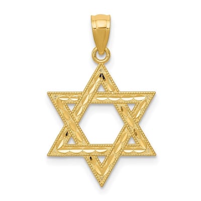 Curata 14k Yellow Gold 20.6x15.9mm Diamond-Cut Judaica Star Of David Necklace