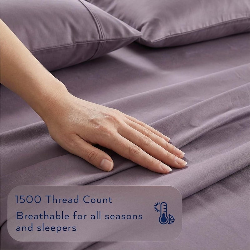 Thomasville 1500 Thread Count Purple 6 Piece Premium Cotton Rich Sateen Sheet Set