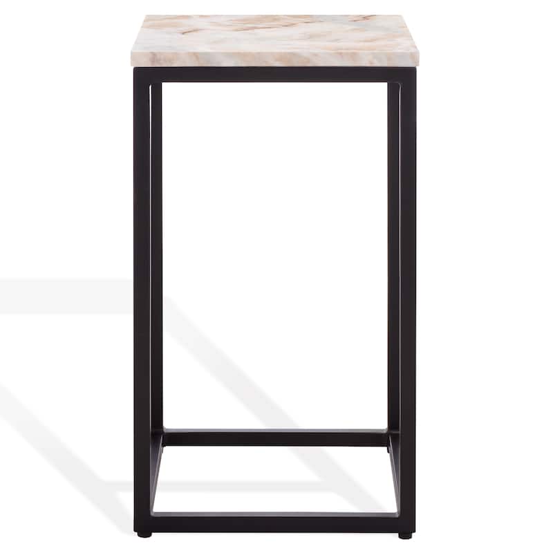 SAFAVIEH Couture Macklyn Square Marble Top Accent Table - 10"W x 10"D x 18"H - Light Brown/Black