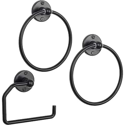 3 PCS Bathroom Hardware Set Towel Rings and Toilet Paper Holder with Screws