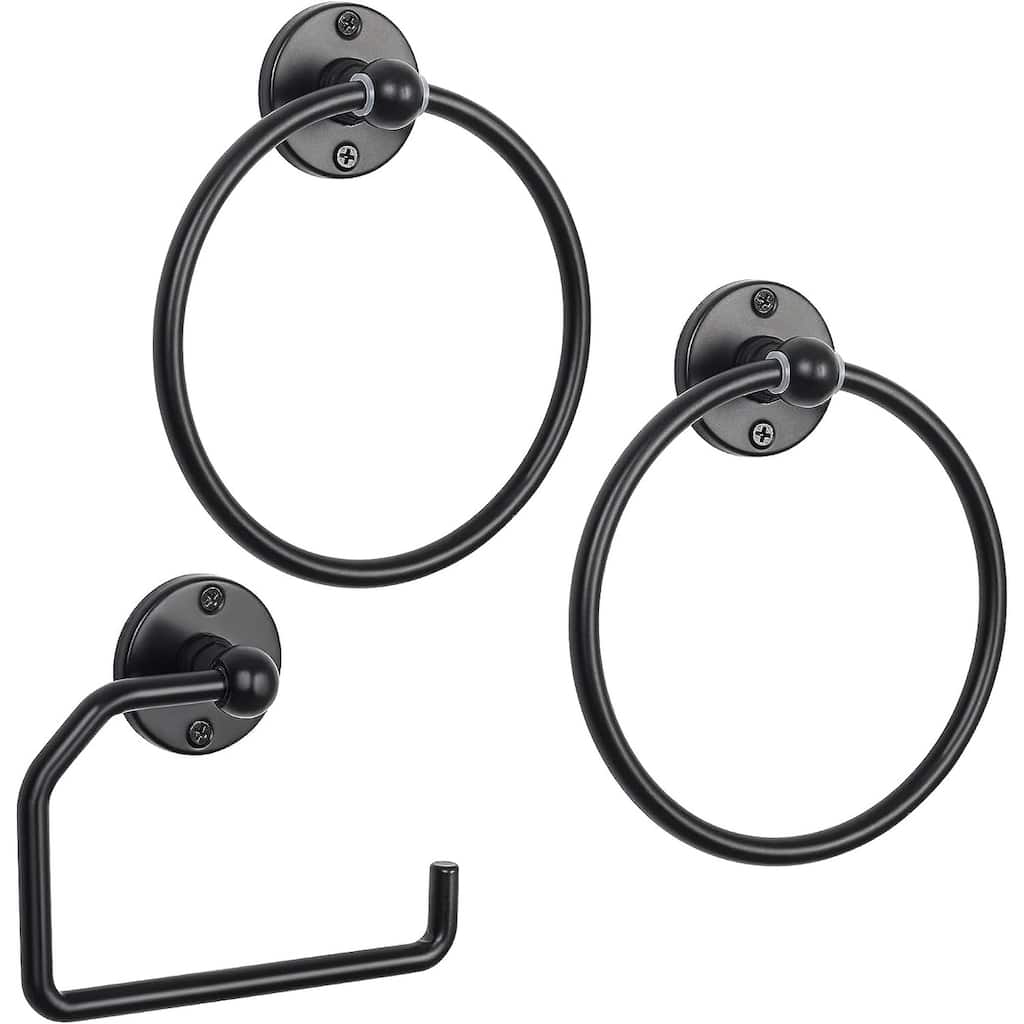 3 PCS Bathroom Hardware Set Towel Rings and Toilet Paper Holder with Screws