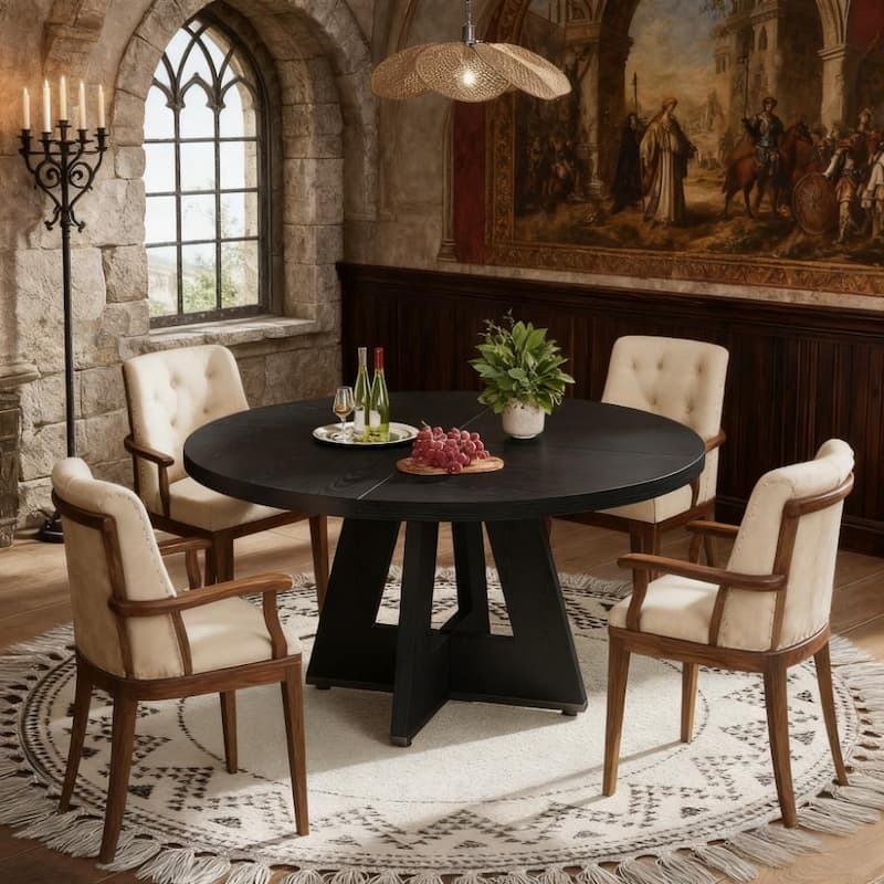 Round Dining Table Office Table, 47-Inch Kitchen Table Meeting Table with Sturdy Pedestal Base, Easy Assembly