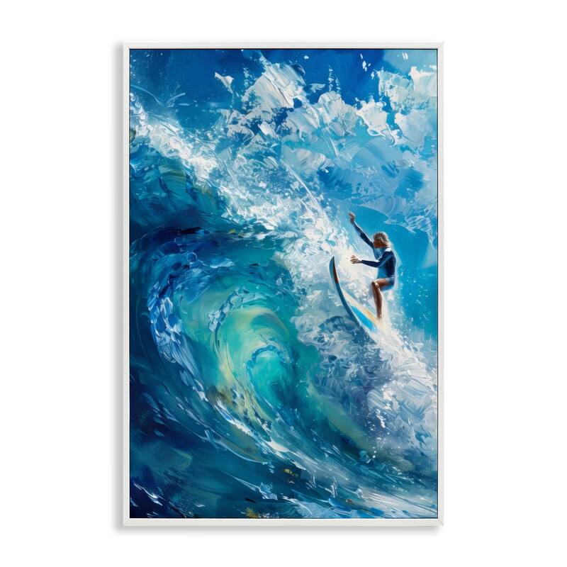 Stupell Soul Surfer on Tidal Wave Framed Giclee Art Design By LSR Design Studio - 20 x 30 - White