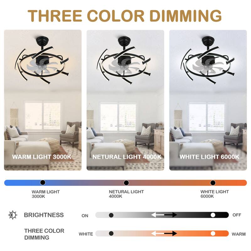 Bella Depot 25" Modern DIY Shape Ceiling Fan with Remote APP Control and Light Kit, 6-Speed Reversible Blades - 25 Inches