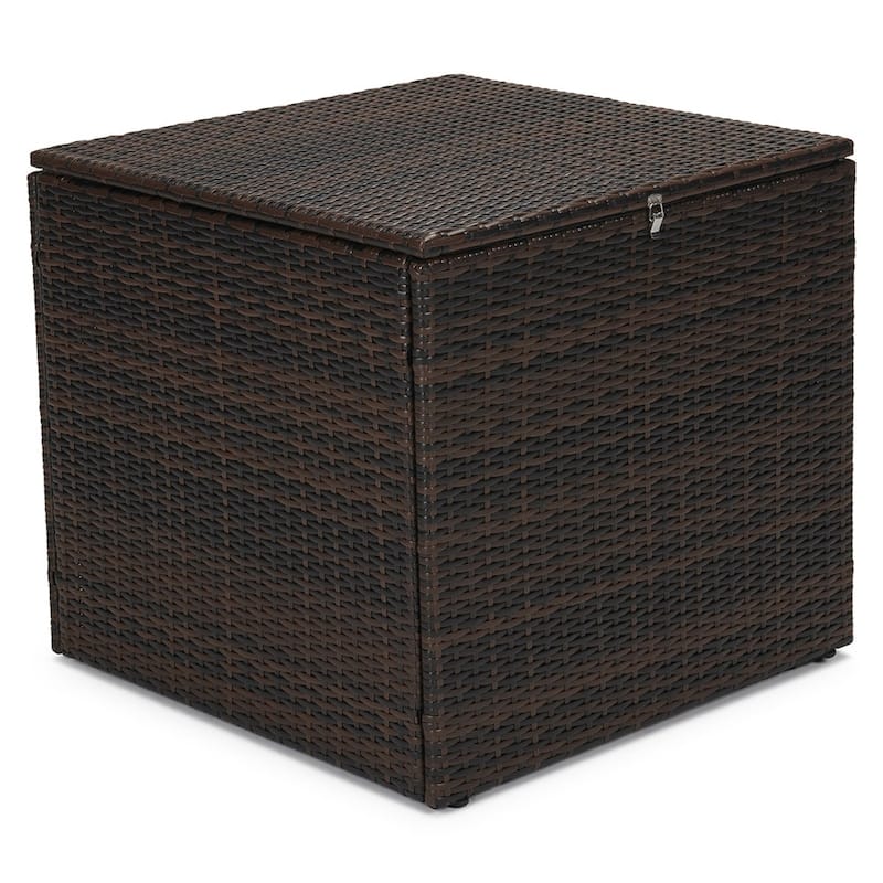 Wicker Outdoor Side Table Storage Deck Box - Brown