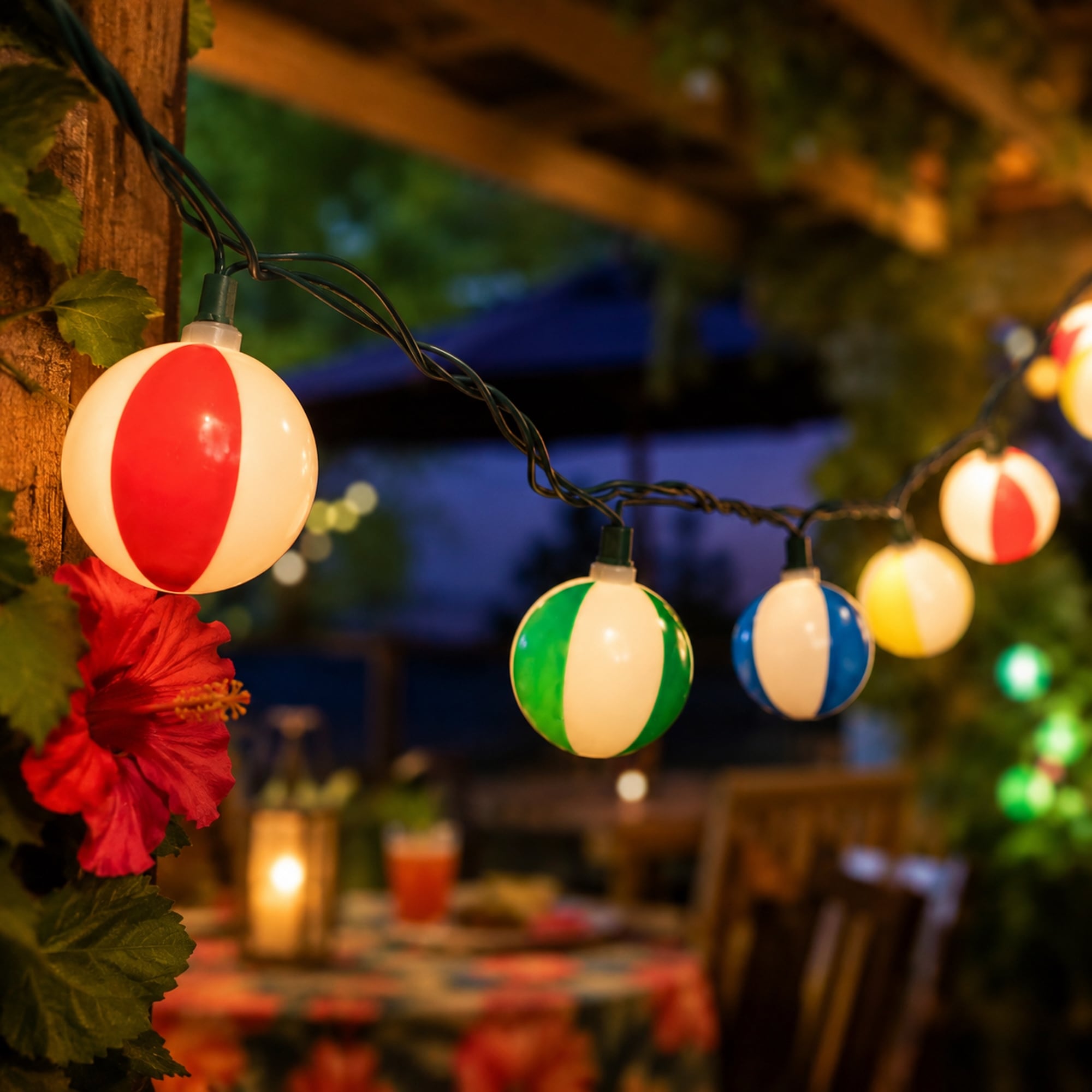 Beach Ball Indoor Outdoor Patio Light Set Multi 6' Green Wire 10ct