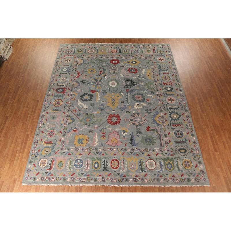 Transitional Grey Oushak Oriental Large Rug Hand-Knotted Wool Carpet - 12'1" x 14'8"
