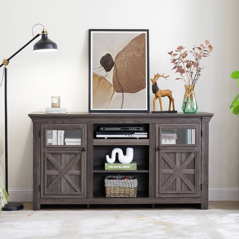 Farmhouse TV Stand with Storage, 2-Door Media Console, Barn Style Cabinet, Modern Entertainment Center, 60"