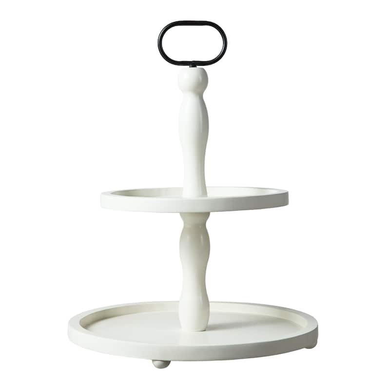 Glitzhome 18"H White Wooden Two-Tier Tray With Handle