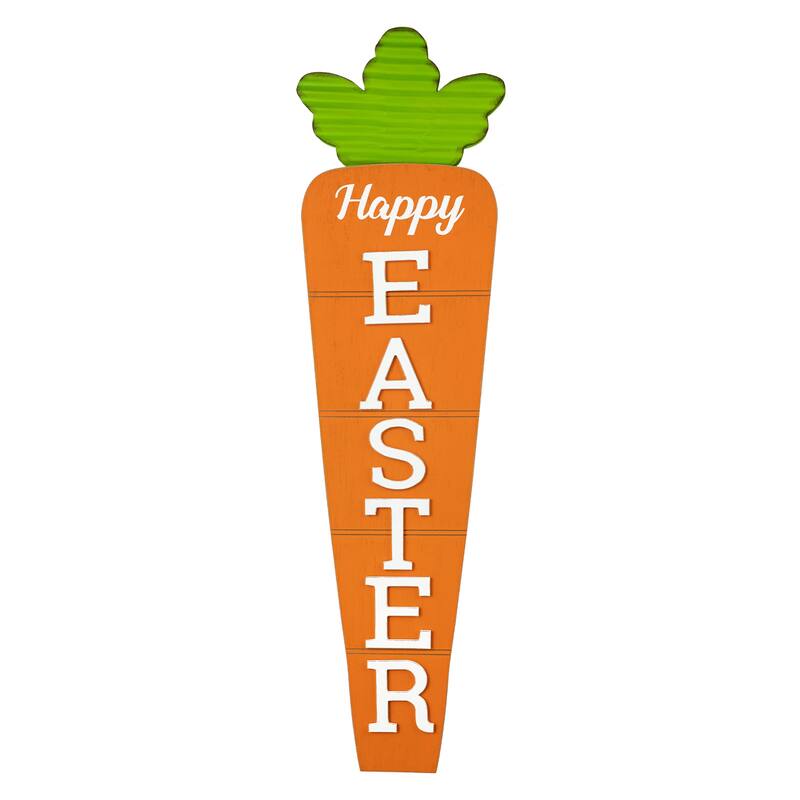 Glitzhome 42"H Easter Wooden Metal Carrot Bunny Porch Sign Spring Gifts