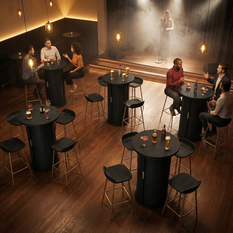 Small Tambour Dining Table with Three-Layer Storage Shelf, 36" Tall Round Bar Table - 36'' H X 23.6'' W X 23.6'' D