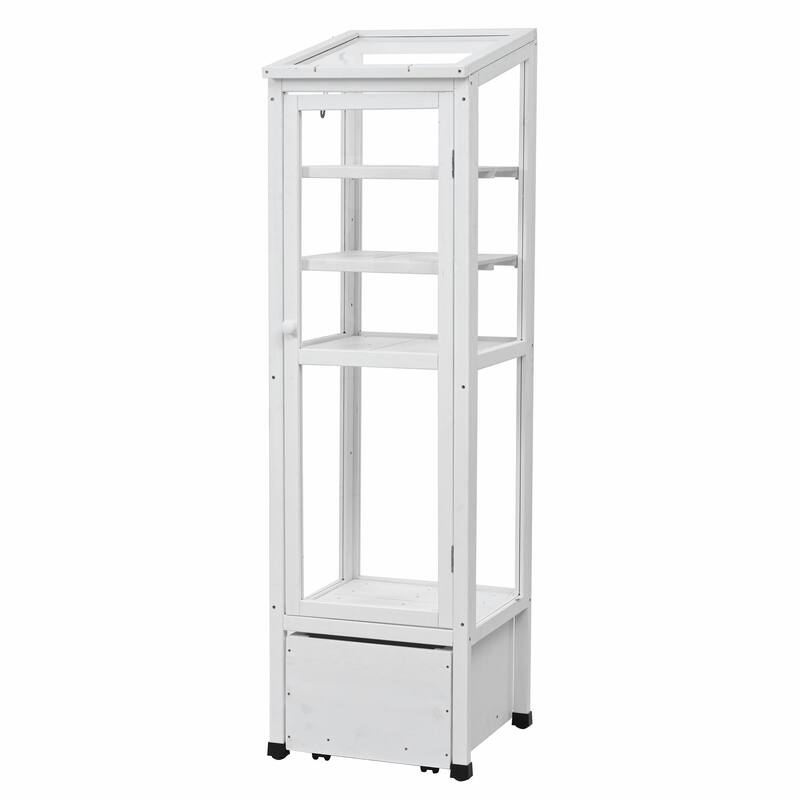 62.4-Inch Wooden Cold Frame Greenhouse - Balcony Design with Adjustable Shelves and Movable Storage Box