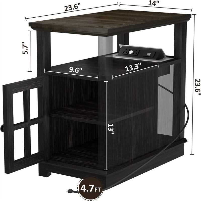 End Table with Hidden Charging Station - 23.6"D x 14"W x 23.6"H