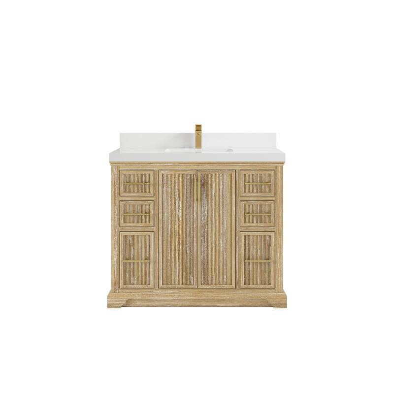 Willow Collections 42 x 22 Alys Solid Teak Wood Single Sink Bathroom Vanity with Quartz or Marble Countertop - 2"White Quartz - Whitewashed