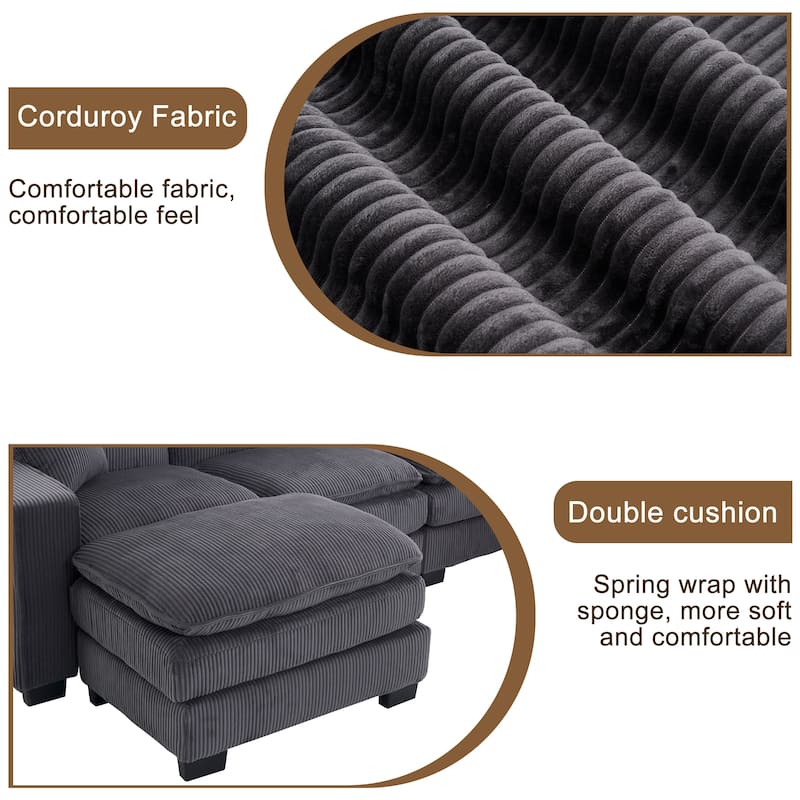 Modern Corduroy Sofa with Spring Supported Cushions and Pillows and Wood Frame for Living Room and Guest Room