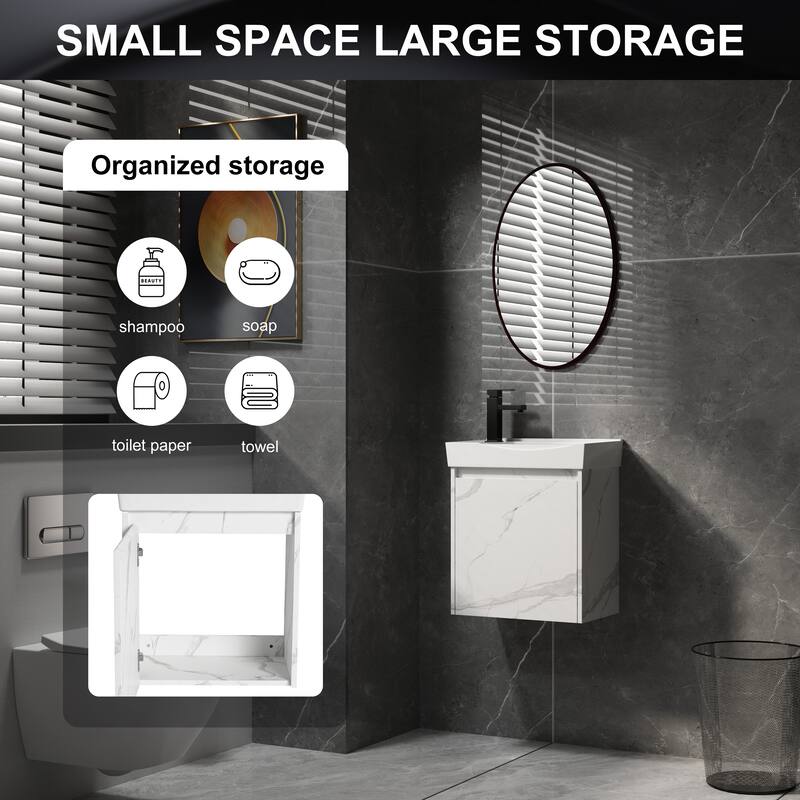 GDFStudio - Modern Minimalist Wall-Mounted Bathroom Vanity Set with Ceramic Sink & Soft Closing Door - 20"