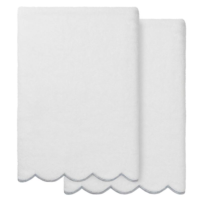 Authentic Hotel and Spa 100% Turkish Cotton ADORNIA Scallop Bath Towel - White/Grey - 2 Bath Towels