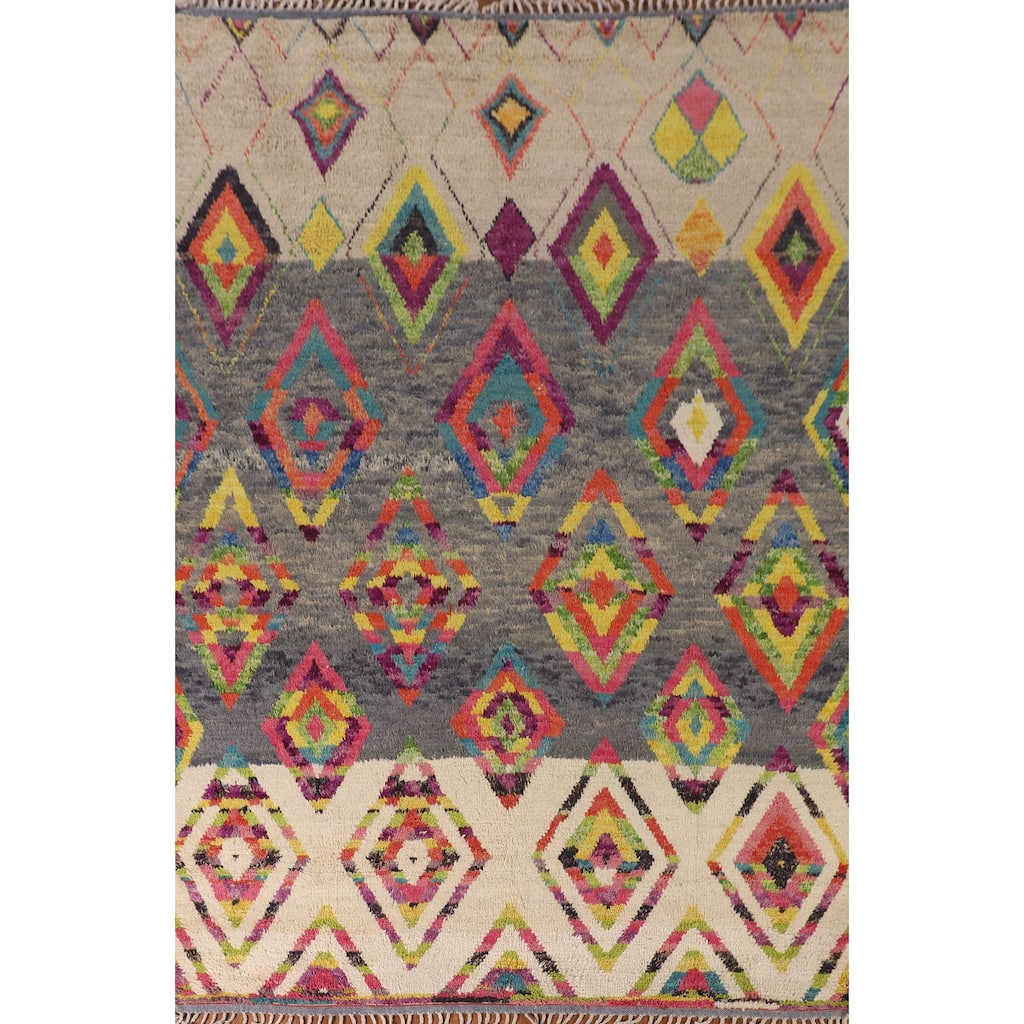 Geometric / Moroccan Oriental Area Rug Hand-Knotted Wool Carpet - 7'10" x 10'8"