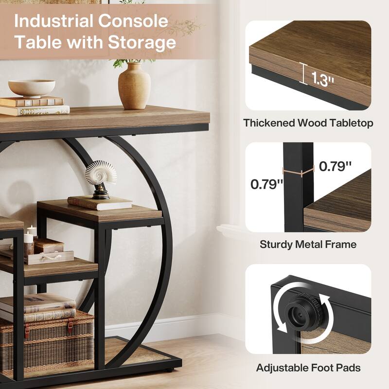 41.3" Industrial Console Sofa Table, 4-Tier Narrow Wood Accent Table